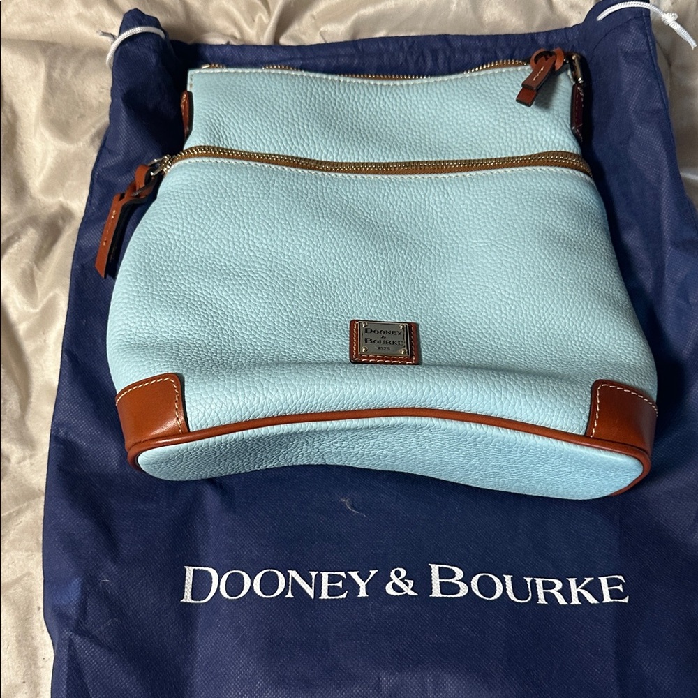 Dooney & Bourke Sky Blue Leather Bag with Brown Trim